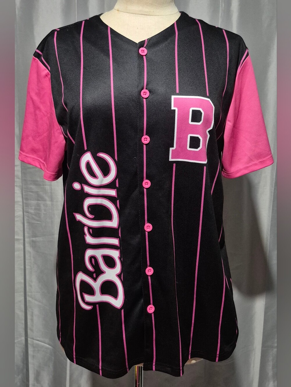 Barbie Black and Pink Button-Down Baseball Jersey